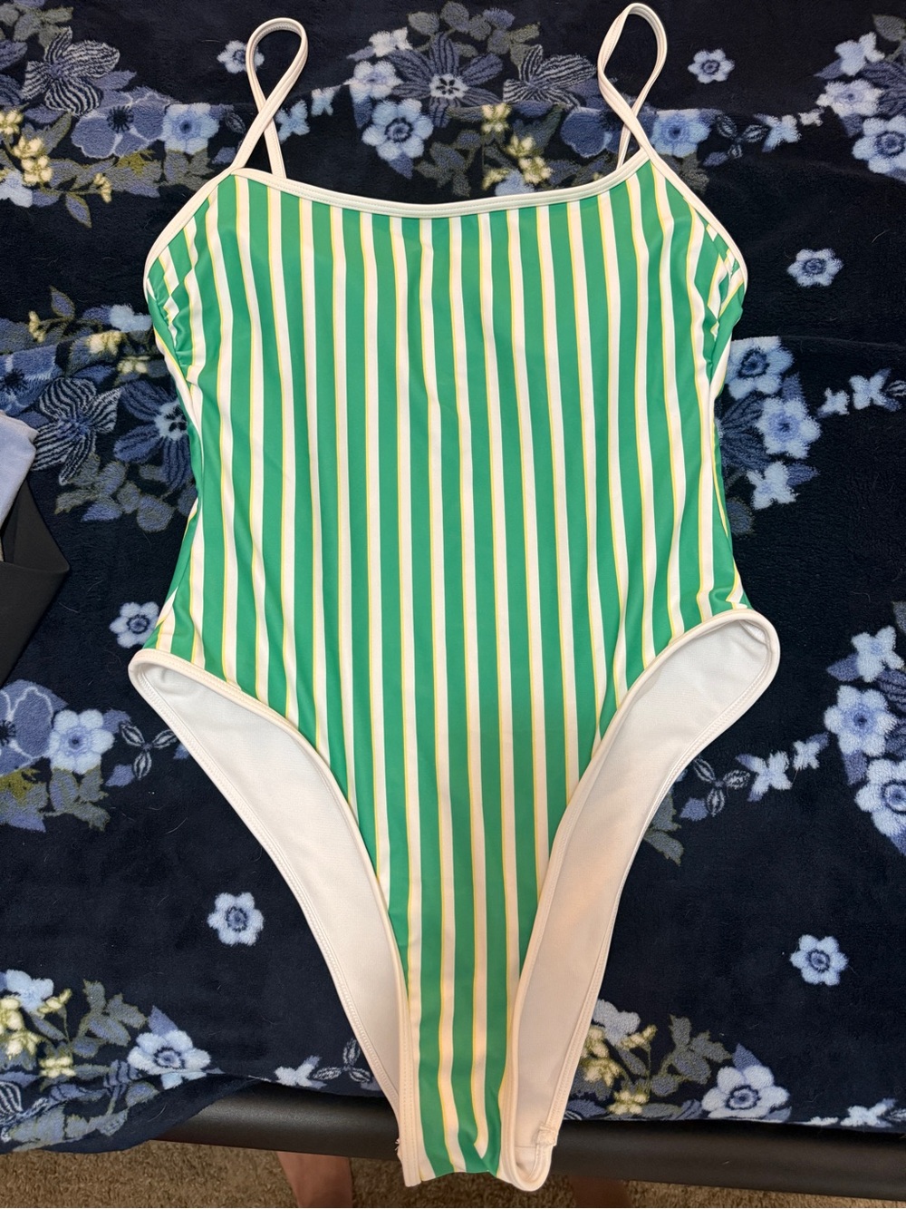 Green,yellow and white Vertical Stripe One-Piece Swimsuit